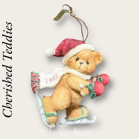 Enesco Cherished Teddies Hanging Ornament - “Bear with Ice Skates” (1995) - Picture 5 of 8
